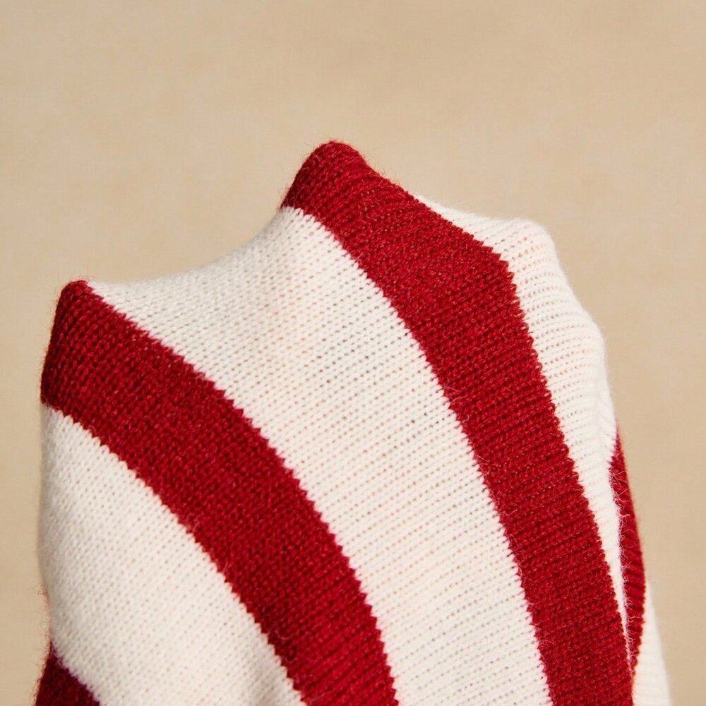 Red And White Casual Women's Colorblock Striped Stand Collar Sweater - Picture 9 of 9